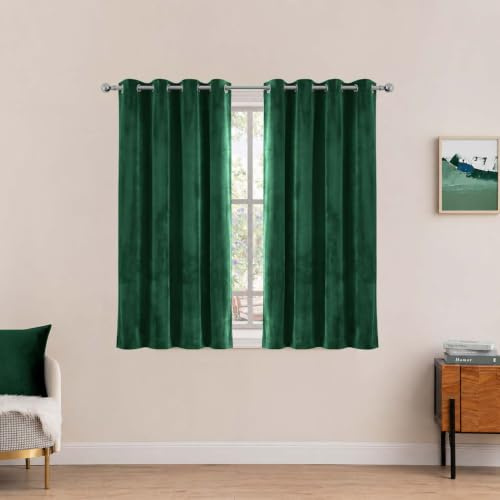 Hafaa Velvet Curtains for Living room 46x54 Green Blackout Curtains 1 Pair | Super Soft Thermal Insulated Privacy Ring Top Curtain 2 Panels with Tiebacks