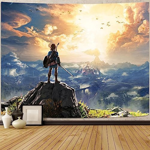 kampdream Anime-Videospiel-Wandteppich, Himmel und Berglandschaft, Wandteppiche für Jungen, Herren, Schlafzimmer, Wohnzimmer, 152,4 x 203,2 cm