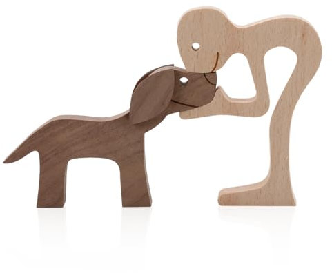 GLADFRESIT Holzfigur für Haustiere, Hundewelpe, handgefertigt, kreative Heimdekoration (Jungen und Hunde)