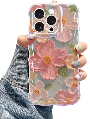 Jusy Case for iPhone 11 Pro Max, Colorful Retro Oil Painting Printed Flower Laser Blue Glossy Pattern Cute Curly Wave Phone Case Soft TPU Cover for Girly Women - Green