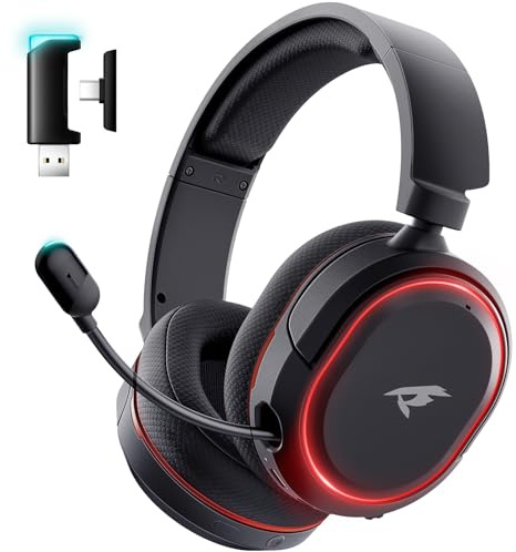 Wireless Gaming Headset, 7.1 Surround Sound, 2.4Ghz USB Gaming Headphones Bluetooth 5.4, 100-Hr Noise Canceling Mic RGB Light, Wireless Headset for PC PS5 PS4 Mac Switch, ONLY Wired Mode Suit for Xbox