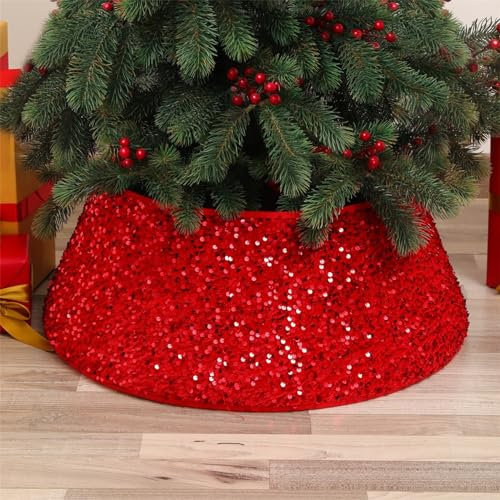 Odot Copri Base Albero Natale, Rosso Glitter Copri Albero di Natale Base, Christmat Tree Skirt Per Decorazioni Per Feste A Casa Vacanza(55 X 72 X 26 cm)