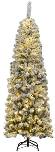 GOPLUS 135/180/225cm Weihnachtsbaum künstlich mit Schnee, Künstlicher Christbaum mit klappbarem Metallständer, Tannenbaum künstlich, für Weihnachtsdeko (Schnee mit Beleuchtung, 180cm)