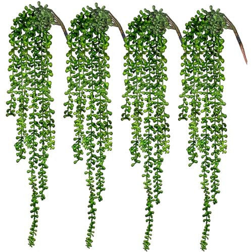 Tuelaly Plantas suculentas colgantes artificiales para amantes, lágrimas realistas, perlas de imitación Senecio Rowleyanus, decoración para el hogar, jardín, bajo mantenimiento, larga duración, 4