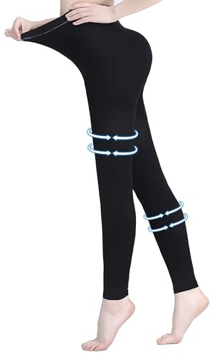 AMZAM® Kompressionsstrumpfhose für Damen & Herren, 15-20 mmHg abgestufte Kompressionsleggings, blickdichte fußlose Taille, hohe Kompressionsstrümpfe für Ödeme, Krampfadern, nach Operationen, Schwarz