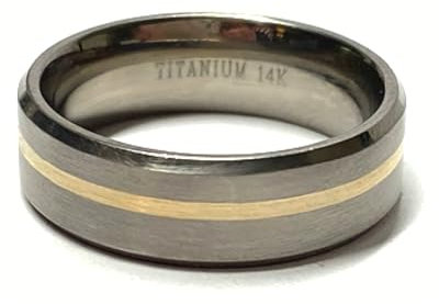Ring TITAN teilweise mattiert bicolor 585/- Gold Inlay Bandring #62