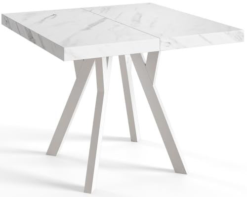 Esstisch Ausziehbar Rico 90-190cm, Marmur, Holzbeine, Modernes Design