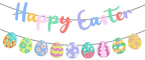 Frohe Ostern Banner Deko, Osterei Bunting Ostern Girlande Osterei Jagd Dekorationen, Frühling Dekorationen Perfekt für Home School Office Klassenzimmer Party Dekorationen
