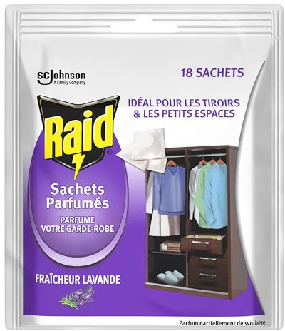 Raid Sachets Parfumés x18 - Fraicheur Lavande - Avec Huile Essentielle De Lavandin