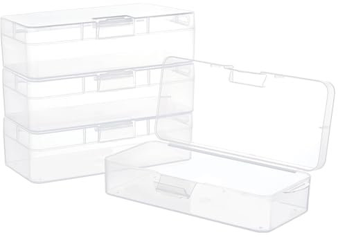 BENECREAT 4 Paquete Caja Contenedor de Plástico Rectángulo, Organizador de Almacenamiento Transparente de 18x7.5x4.7cm con Tapa con Bisagras Y Orificio para Colgar para Accesorios para Manualidades