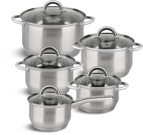Edenberg 5er Set Töpfe - Edelstahl, antihaftbeschichtet, geeignet für Induktionskochfelder, mit Deckel EB-004005