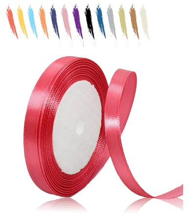 10mm Pastèque Rouge Ruban Satin pour Emballage Des Cadeaux,23 mètres Polyester Rubans pour Bouquets,Ballon,Couture,Nœuds,Gâteau,Satin Ruban Roll pour Décoration de Mariage/Anniversaire/Noël/Fête
