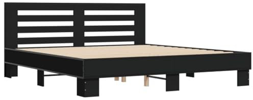 vidaXL Bettgestell, Bett mit Kopfteil für Schlafzimmer, Bettrahmen mit Lattenrost, Schlafzimmerbett Doppelbett, Schwarz 180x200cm Holzwerkstoff Metall