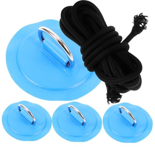 GAROZATION Inflatable Paddle Board D-ring Patch Kit 4 Blue Pvc Patches and Stainless Steel 8cm Elastic Rope Buckle, Sup Kayak Canoe Deck Rigging Accessories for Water Sports