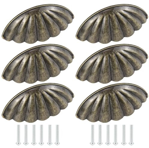 ZJIVQO 6pcs Shell Knobs Cupboard Retro Handles Drawer Handles Pulls Seashell Metal Kitchen Cupboard Cabinet Dresser Door Handles Knobs, Retro Furniture Knobs