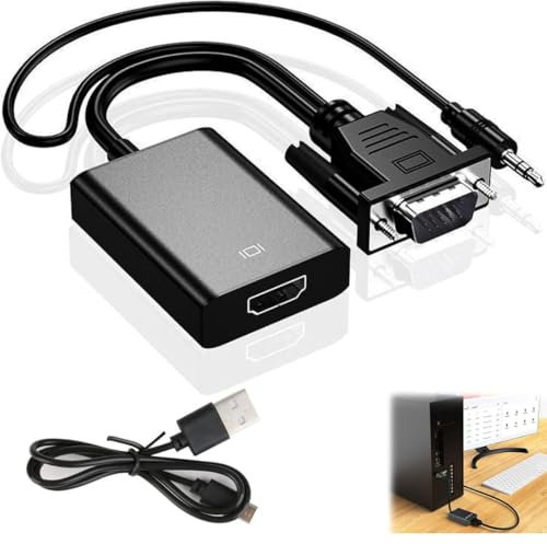 VGA to HDMI Adapter, HDMI Female to VGA Male Output 1080P Audio Video cable, VGA to HDMI Converter Lead with 3.5mm audio and USB cable, VGA Male to HDMI Female Converter for Laptop HDTV Monitor.