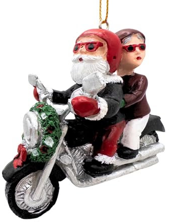 Spooky Thru Noel Biker Santa and Mrs. Claus Motorradfahrer Weihnachtsbaumschmuck, Hängender Schmuck aus Resin für Weihnachten und Welt-Motorradtag