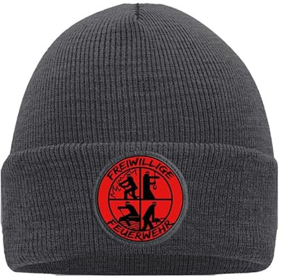 Freiwillige Feuerwehr Mütze mit stylischem Motiv - Hochwertig Bedruckt und Individuell Gestaltet Mütze Beanie Mütze Grau 03