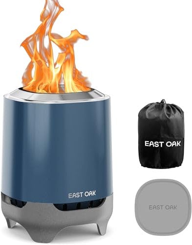 EAST OAK Mini Feuerschale Outdoor 25,7x17,8 cm, Raucharmer Feuerschalen für den Garten, Tischkamin für Balkon & Camping, für Pellets/Holz, Abnehmbare Ascheplatte, 50–80 min. Brenndauer, Blau
