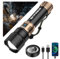SKYFIRE Torcia a LED ad alta luminosità con lente di accensione, 1500.000 lm, torcia ricaricabile super luminosa, zoomabile, quattro modalità, impermeabile, tattica, per campeggio, esterni, casa e