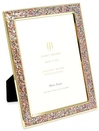 Isaac Jacobs Bilderrahmen, 12,7 x 17,8 cm, mit goldfarbenem Metallglitzer (vertikal und horizontal), mit schwarzer Stoffstaffelei, Wandmontage, Tischplatte, Theke, Regal und Schreibtisch (12,7 x 17,8
