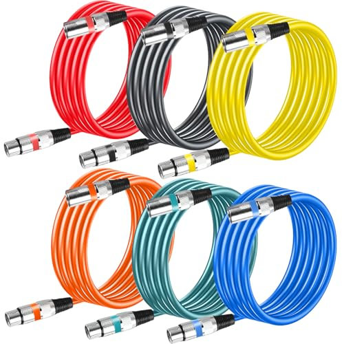 Leikurvo 6 cables XLR de 2 m Premium simétricos XLR Cable de micrófono: Cable de conexión de señal de micrófono DMX, adaptador XLR macho a hembra para grabación de estudio y producción en directo