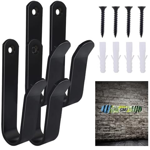 4 Stück Snowboard Wandhalterung Horizontal, Skateboard Wandhalterung, Snowboards Wandregal Display Rack, Schwarz Snowboard Halterung für Skateboard Longboard, für Boards wie Skateboards, Longboards