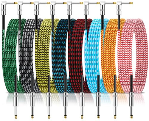 Rigibright Confezione da 8 cavi per strumenti, 3 m, per chitarra, basso, tastiera, microfono e mixer (multicolore)