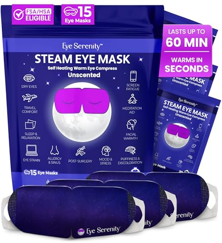 Eye Serenity Steam Eye Mask, Heated Eye Mask, Self Heating Warm Compress for Dry Eyes, Fast Relief for Stye, Puffy Sensitive Eyes, Moist Heat, Mothers Day Gifts for Women and Men - Unscented