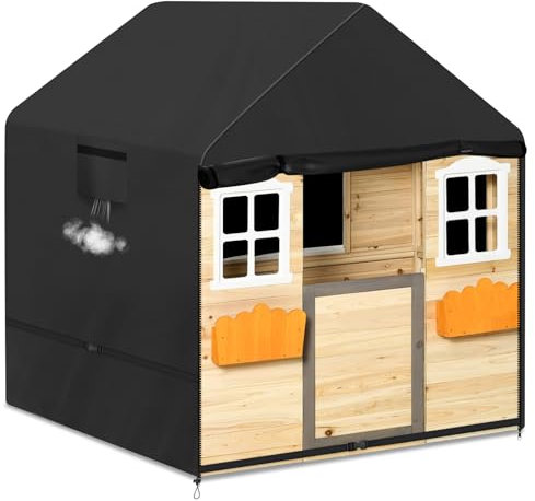 WLDGQGE Spielhäuser Abdeckung, Strapazierfähiges 600D Oxford-Gewebe Wasserdicht Spielhaus Kinder Outdoor Abdeckplane, UV-beständig, Reißfest Schutzhülle Spielhaus Kinder (Schwarz,127 * 110 * 130CM)