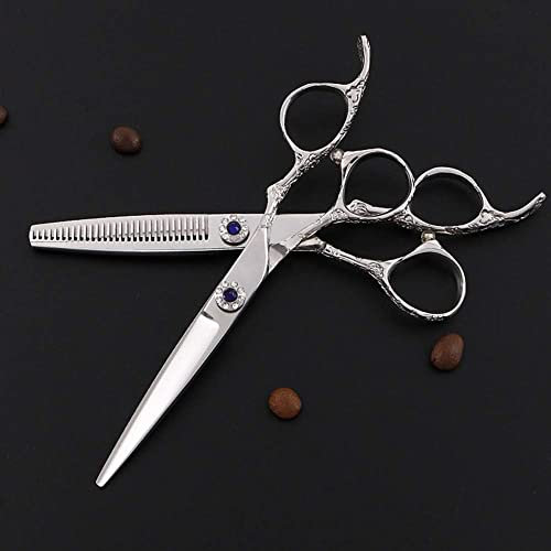 sjdoPulse Friseurschere, Friseurschere, Friseursalon, Silber, 440C Stahl, Flachschnitt-Zahnschere, S-Schere, 6-Zoll-Set, Toothcut6Inch