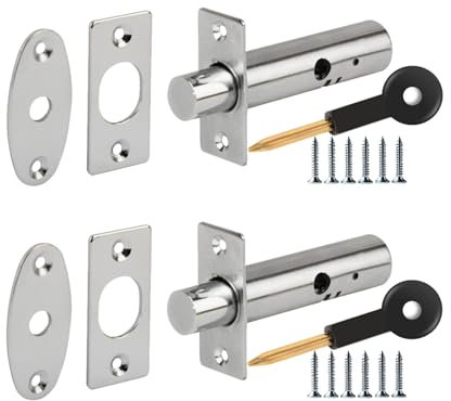 HANDLEZONE® 2 Pack Mortice Security Door Bolts, 60mm Rack Bolts - Silver Nickel Plated - with 2 Star Keys
