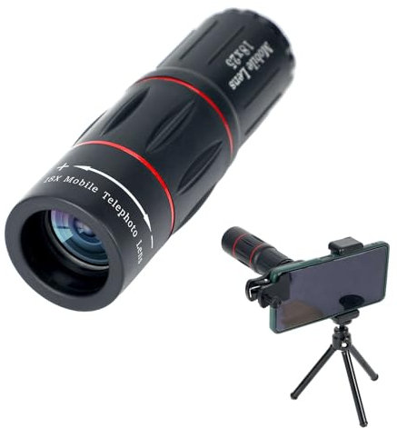 18 x 25 HD Cell Phone Lens, High Definition Night Vision Mobile Phone Zoom Lens with Chuck, Tripod, Multifunctional Wide Range Monocular Telescope for Concert, Bird Watching