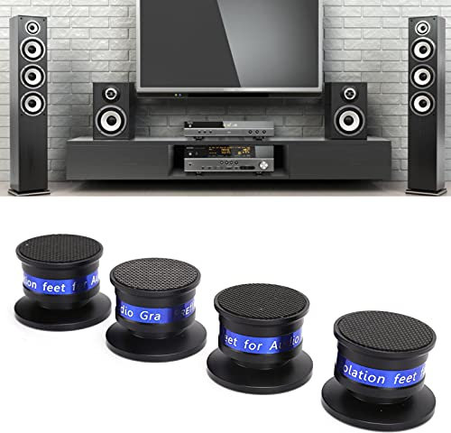SustVita Audiophile Speaker Isolation Spikes, Adjustable Turntable Isolation Feet, Shockproof Speaker Floor Protector Mat, Vibration Absorber for Subwoofers, Non Slip Base Pad (Black)