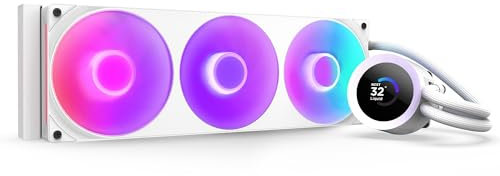NZXT Kraken Plus 360 RGB – AIO CPU Liquid Cooler – 360mm Radiator – F360 RGB Core Single Frame Fan – Customizable 1.54 Square LCD – AMD® AM5, AM4 – Intel® LGA 1851/1700, 1200/115X – White