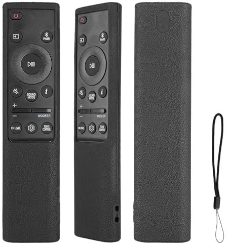 Silicone Remote Control Case Compatible with Samsung AH81-15047A AH81-15498A Soundbar Remote Shockproof Protective Shell Cover with a Lanyard (Black)