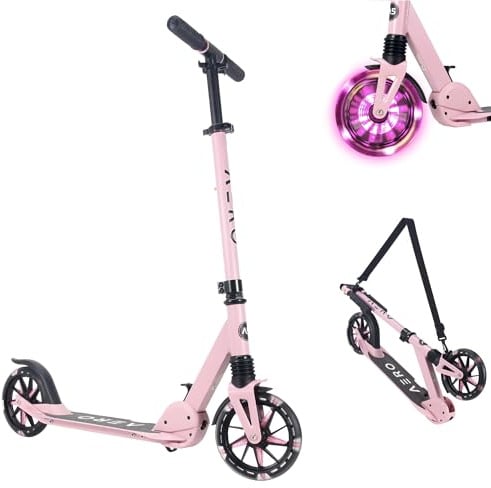 Aero Scooter for Kids 6-12 & Teens | Light Up Big Wheels & Shock Absorption | Boys Girls 2 Wheels Kick Scooter | Foldable & Height Adjustable, 176lbs Max
