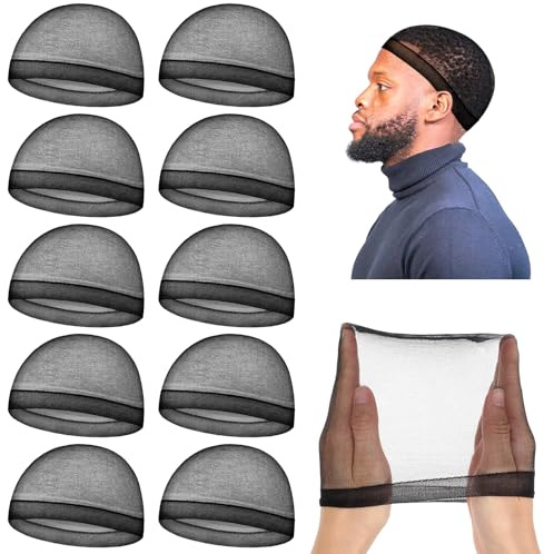 10Pcs Silky Stocking Cap Breathable Wave Cap for Men Soft Sleeping Shower Caps Adult Stretchy Beanie Caps Compression Over Durag Skull Hat Satin Hair Bonnet Elastic Band Tie Wrap Scarf for 360 Waves