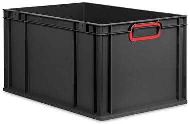 PROREGAL Eurobox NextGen Color | HxBxT 32x40x60cm | 65 Liter | Griffe rot geschlossen | Verstärkter Boden | Schwarz | Eurobehälter, Transportbox, Transportbehälter, Stapelbehälter