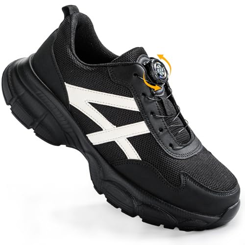 AUTESS Sicherheitsschuhe Herren Arbeitschuhe mit Drehschnalle Schnürsenkeln Stahlkappenschuhe Herren Rutschfeste Atmungsaktive Leichte Arbeitsschuhe