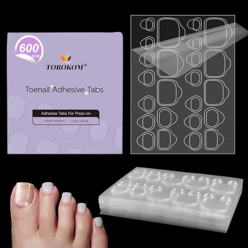 TOROKOM 600PCS ToeNail Sticky Tabs for Press On Nails, 25 Sheets Double-Sided Jelly Nail Glue Stickers, 12 Sizes Ultra Thin Adhesive Tabs for False Nails, Easy to Apply & Remove, Nail Art Supplies