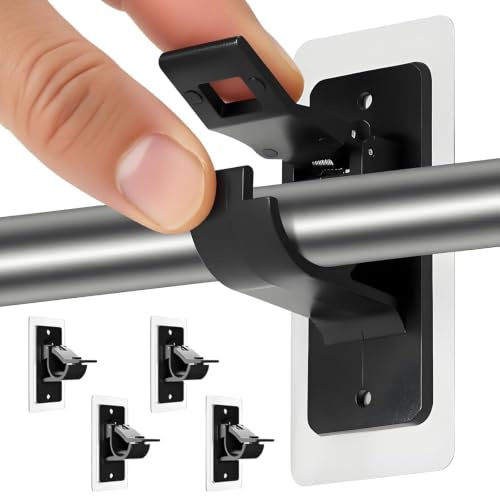 4PCS Self Adhesive Curtain Hooks,No Drill Curtain Pole Brackets for Windows | Easy Install Stick on Curtain Rail, for Living Room, Windows Swinging Doors Accessories, Without Drilling Holes