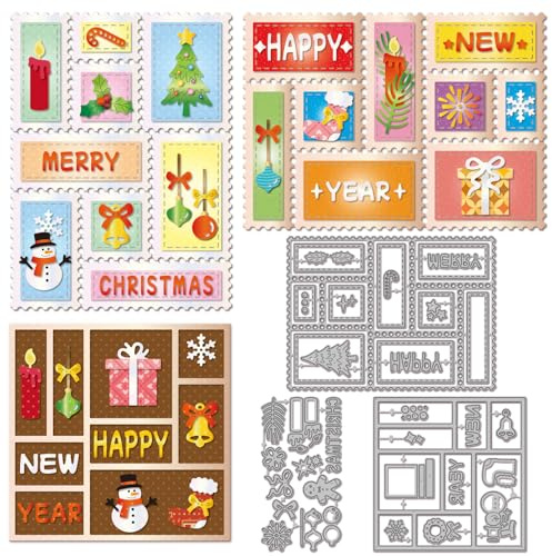 GLOBLELAND Stanzformen Für Neujahrs Und Weihnachtsbriefmarken Zur Kartengestaltung Weihnachtsbaum Papierpräge Stanzschablonen Set Neujahrshintergrund Metall-Stanzformen Für Heimwerker Scrapbooking