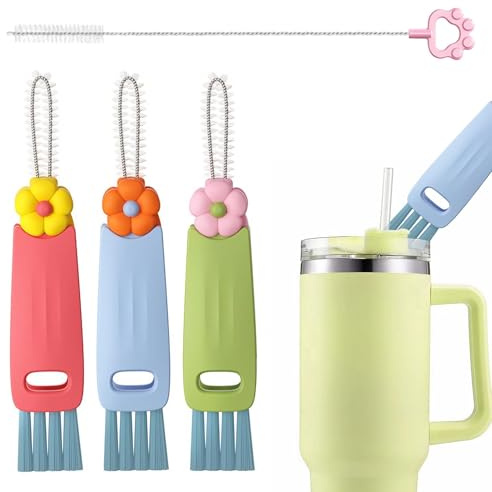 3 In 1 Cup Lid Cleaning Brush, 4 Pcs 3In1 Cup Lid Cleaning Brush,Suitable for Narrow Bottle Openings and Cups Crevices Household Kitchen Clean Tools