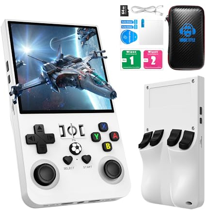 DVJQSN R36MAX - Consola de juegos de mano retro, pantalla IPS de 4.0 pulgadas 720 x 720, juego clásico integrado, sistema Linux portátil de código abierto, batería de 4000 mAh (blanco 64 GB)