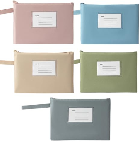 VEOIRXU 5 Stück Banktasche mit Reißverschluss Bankmappe Geldscheintasche mit Hängendem Seil und Fenster Dokumententasche für Schule Haushalt Business 21x15CM (5 Farben)