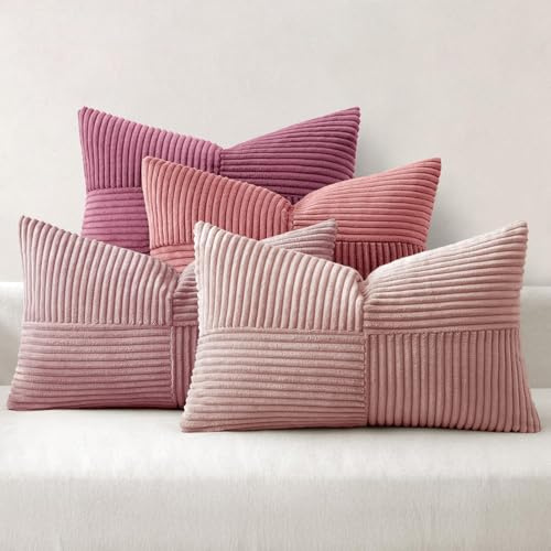 MIULEE Kissenbezug 30x50 Kordsamt Sofakissen Patchwork Rosa Serie 4er Set | Dekokissenhülle Zierkissenbezüge Square Zierkissen für Sofa Wohnzimmer Schlafzimmer