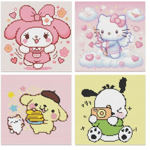 Qianbaiuk 4 Stück Diamond Painting Erwachsene-Cartoon Diamond Painting Kits,Diamond Painting Kinder für Geschenk und Home Wand Dekor(12x12 Zoll)