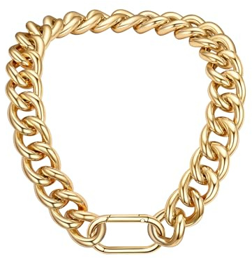 PROSTEEL 13/16/23 mm Grosse Chaine Femme Plaqué Or 14K, Collier Gros Maillon Cubain Doré, 45/50/55 cm de Long, Bijou Hip Hop Street Style