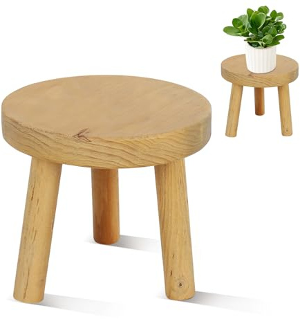 Lunyloer Small Wooden Stool Round Table, Plant Table, Plant Stand Indoor
